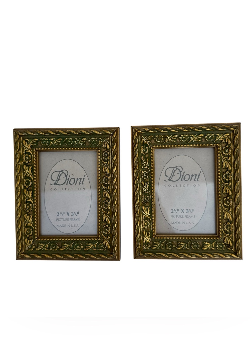 Dioni Collection 2.5 x 3.5  Picture frame photo lot of 2 Wood Gold Color USA MCM